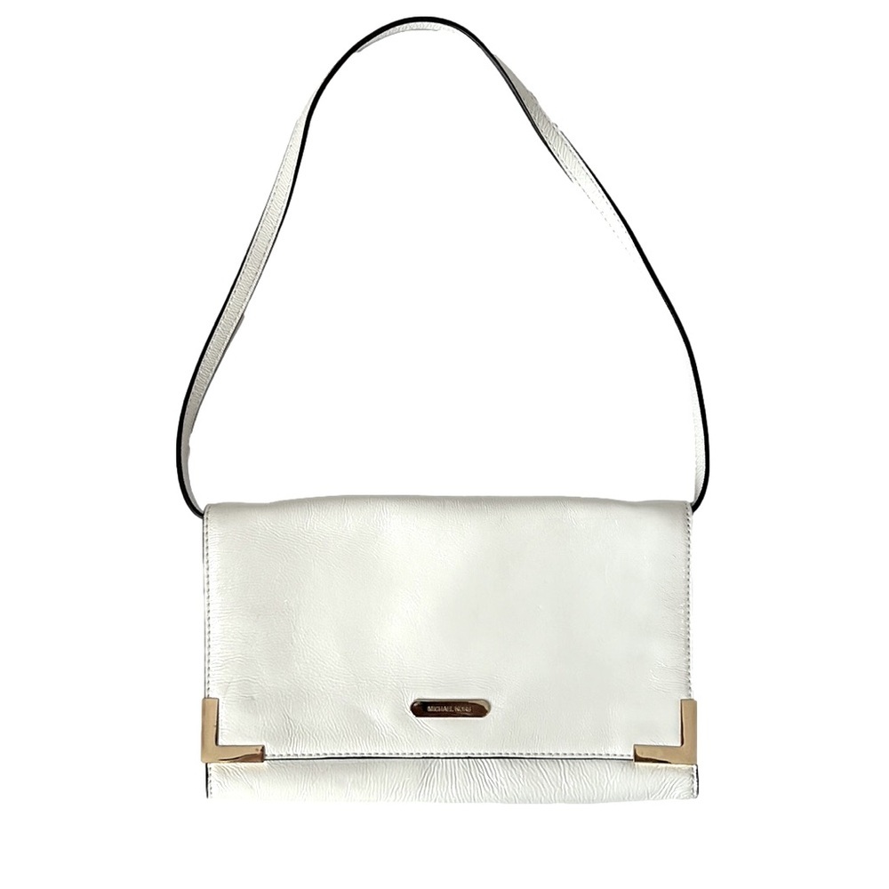 MICHAEL Michael Kors Beverly Coated Leather Oversized Clutch Shoulder Bag White - Picture 1 of 15